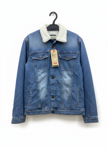 Stylish Men’s Denim Fur Jacket – Soft Fleece Lining